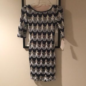 Navy, White and Silver Sequin Dress